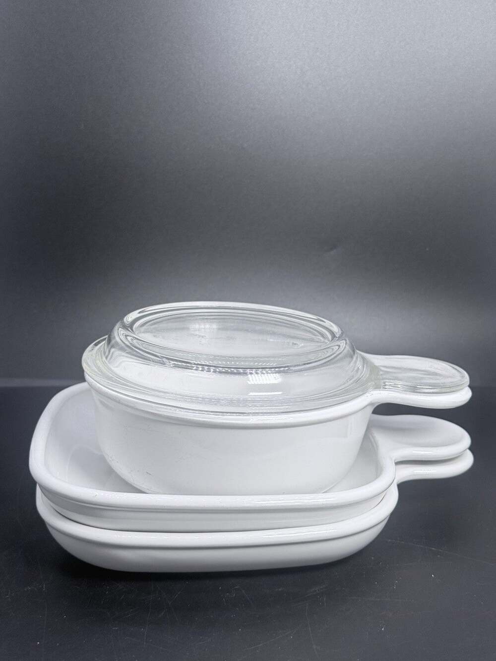 Corning Ware White Grab It & 2 P-185-B Bowls with Glass Lid 15 oz